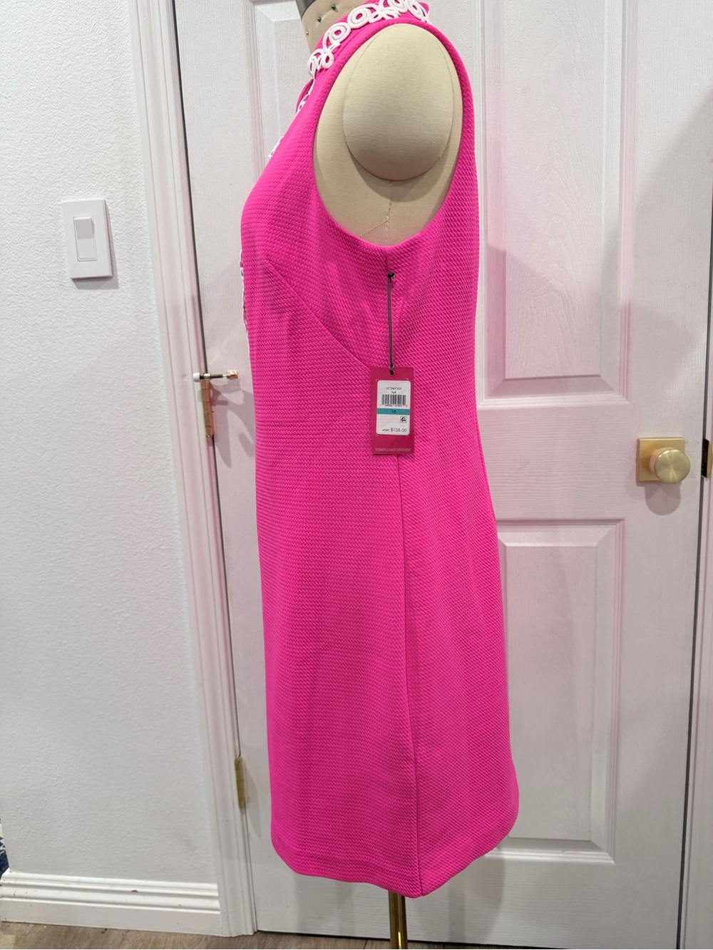 BNWT Vince Camuto Hot Pink Dress with White Trim - Picture 3 of 14